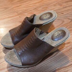 Born B.O.C. Tan Leather Wedge Mules